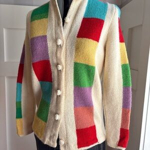 Vintage Colorful Patchwork Women's Sweater Size Small